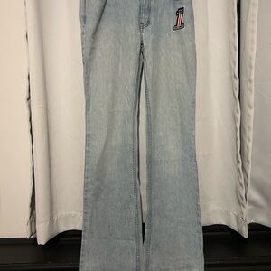 Light Harley Davidson Blue Bootcut Women's Jeans with Flag Patch